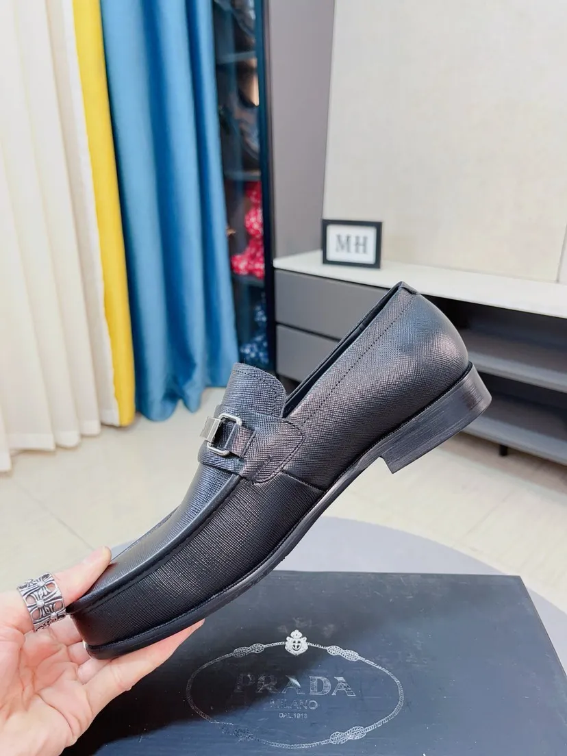 Men's shoes 💰540🌹🌹【PRADA Leather Shoes】Top purchasing agency Original imported Italian custom-made open-edge beaded cowhide leather surface, fully imported water-dyed breathable cowhide lining, original factory special molded sole super comfortable, size: 38-44